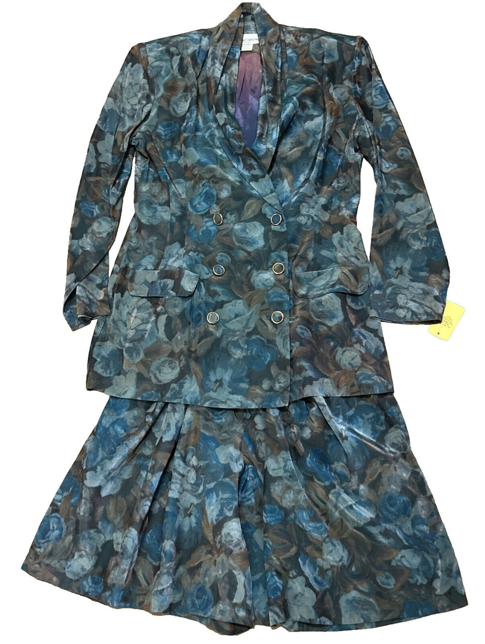 Vintage 10/M NWT Blue Floral Satin Short Set Dressy Adrianne Christina Cottage